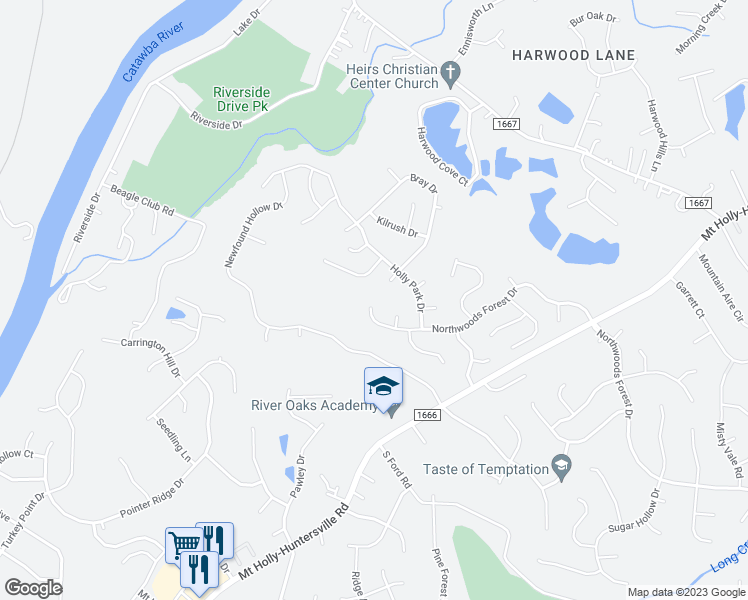 map of restaurants, bars, coffee shops, grocery stores, and more near 11646 Northwoods Forest Drive in Charlotte
