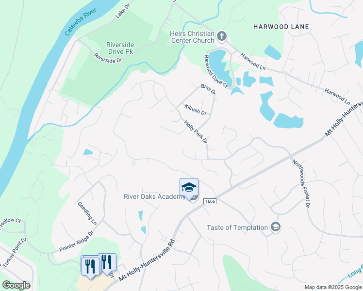 map of restaurants, bars, coffee shops, grocery stores, and more near 11651 Northwoods Forest Drive in Charlotte