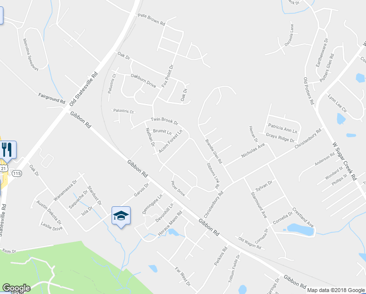 map of restaurants, bars, coffee shops, grocery stores, and more near 5512 Twin Brook Drive in Charlotte