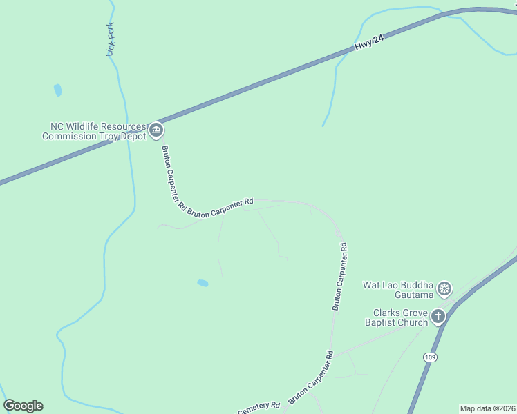 map of restaurants, bars, coffee shops, grocery stores, and more near 332 Bruton Carpenter Road in Mount Gilead