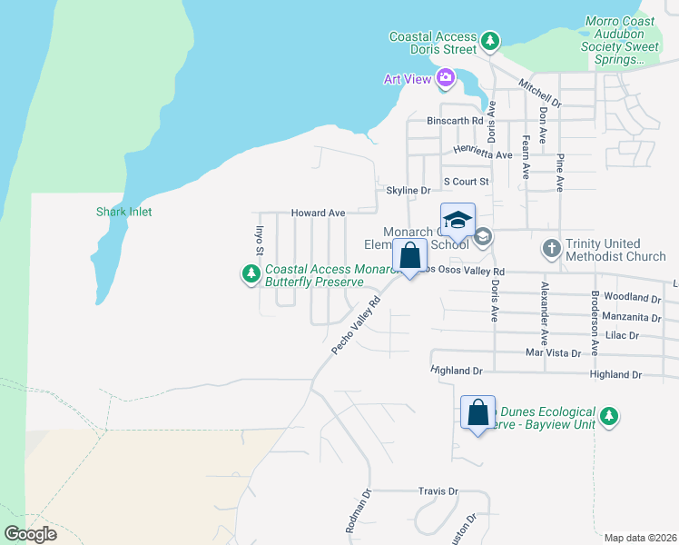 map of restaurants, bars, coffee shops, grocery stores, and more near 2265 Del Norte Street in Baywood-Los Osos