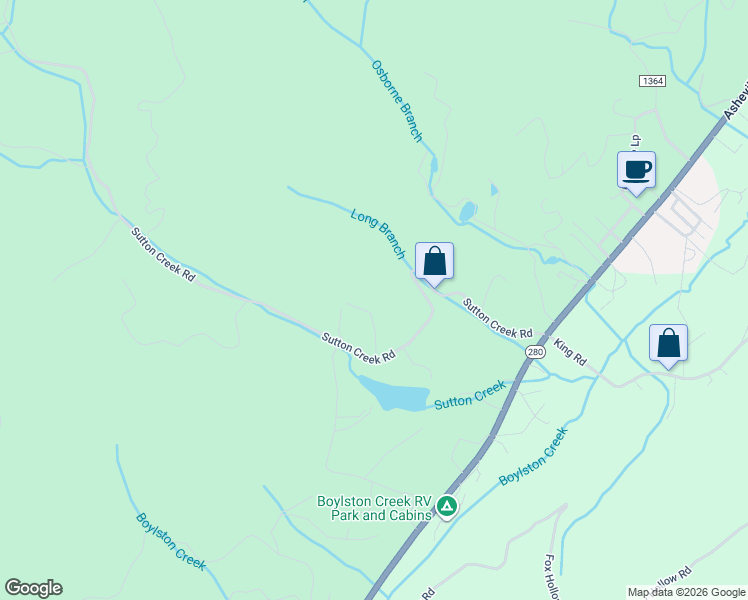 map of restaurants, bars, coffee shops, grocery stores, and more near 134 Sunrise Lane in Pisgah Forest