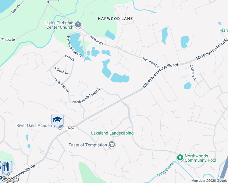 map of restaurants, bars, coffee shops, grocery stores, and more near 11120 Northwoods Forest Drive in Charlotte
