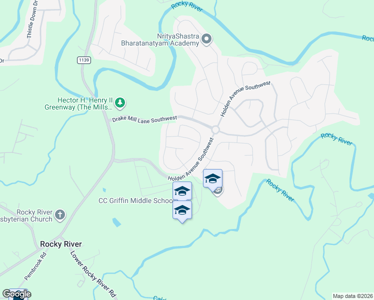 map of restaurants, bars, coffee shops, grocery stores, and more near 1515 Bailiff Court Southwest in Concord