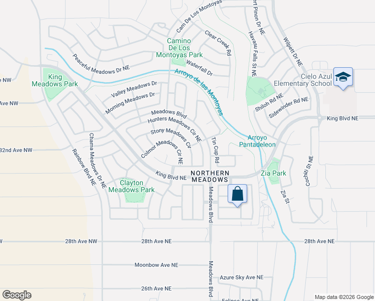 map of restaurants, bars, coffee shops, grocery stores, and more near 3302 Stony Meadows Circle in Rio Rancho
