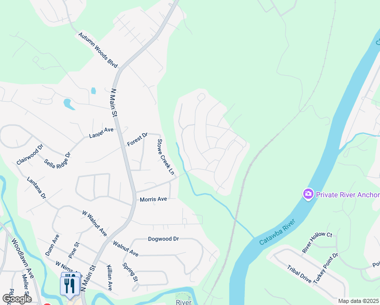 map of restaurants, bars, coffee shops, grocery stores, and more near 112 Moores Branch Road in Mount Holly