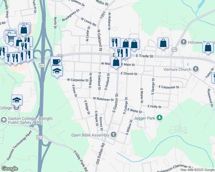 map of restaurants, bars, coffee shops, grocery stores, and more near 306 South Holland Street in Dallas