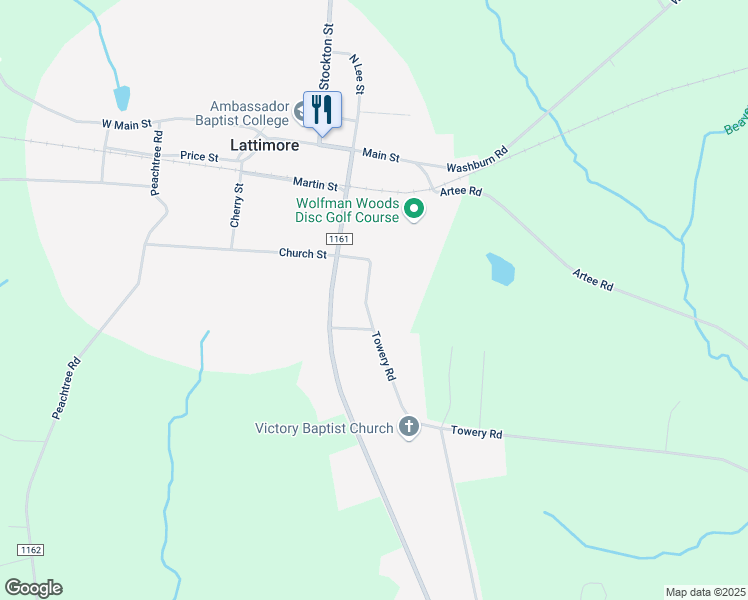 map of restaurants, bars, coffee shops, grocery stores, and more near 205 Oak Drive in Lattimore
