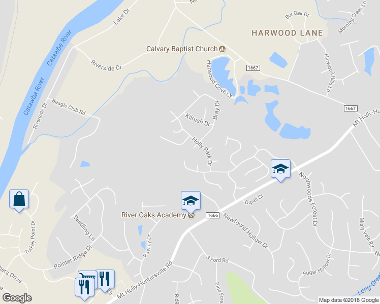 map of restaurants, bars, coffee shops, grocery stores, and more near 1317 Bray Drive in Charlotte