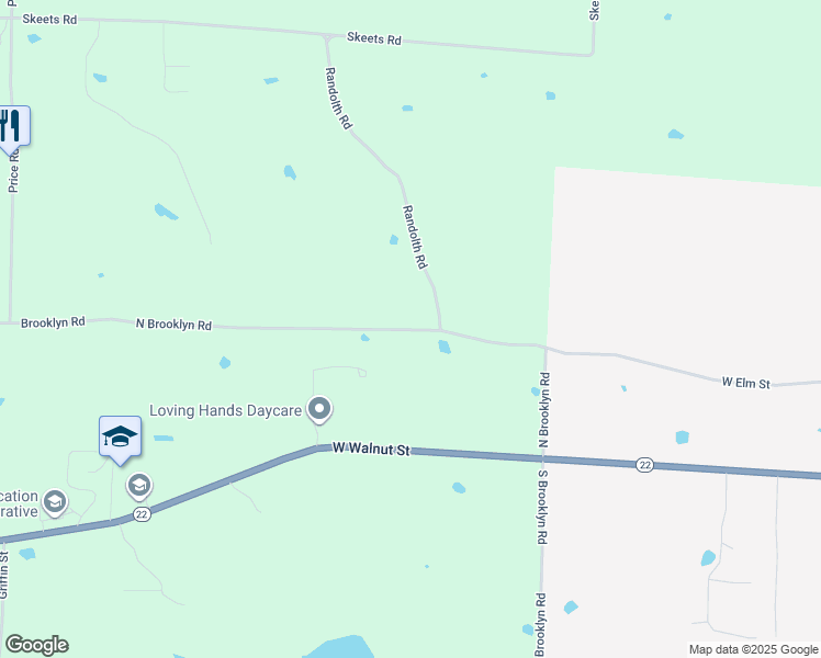 map of restaurants, bars, coffee shops, grocery stores, and more near 339 North Brooklyn Road in Ratcliff
