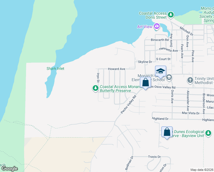 map of restaurants, bars, coffee shops, grocery stores, and more near 2249 Glenn Street in Baywood-Los Osos