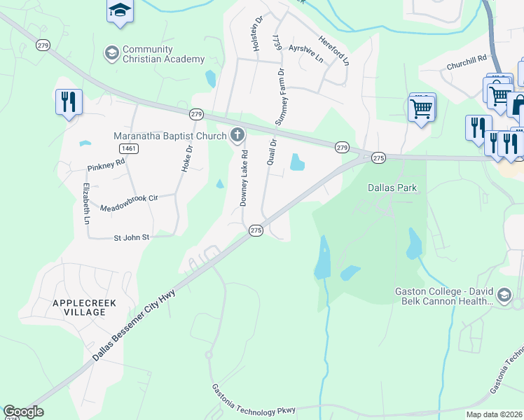 map of restaurants, bars, coffee shops, grocery stores, and more near 226 Quail Drive in Dallas