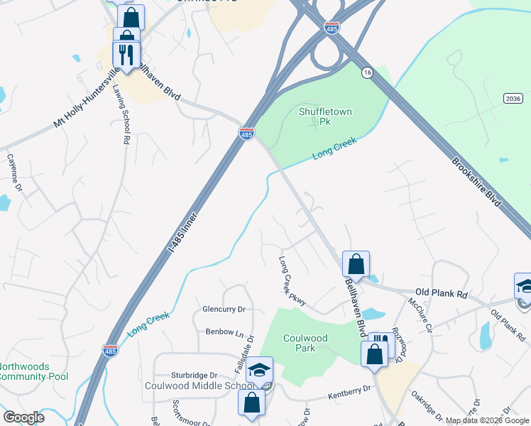 map of restaurants, bars, coffee shops, grocery stores, and more near 9257 Austin Ridge Lane in Charlotte