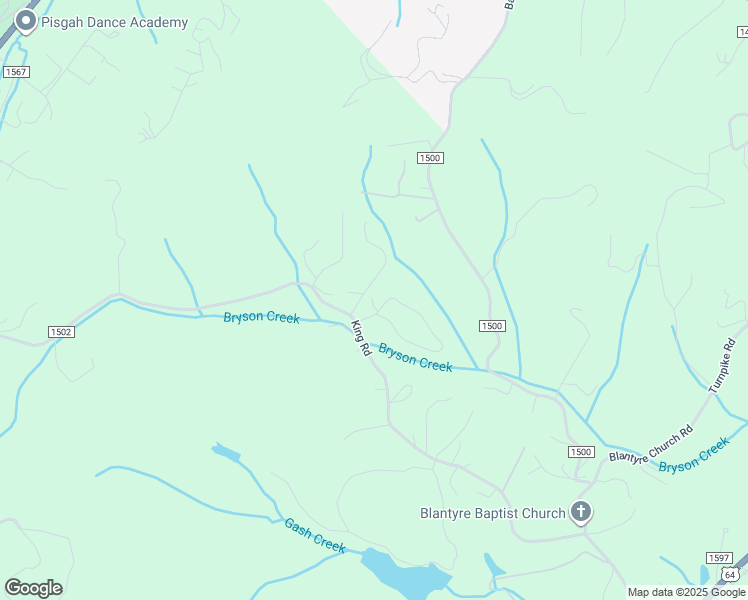 map of restaurants, bars, coffee shops, grocery stores, and more near 1 King Circle in Pisgah Forest