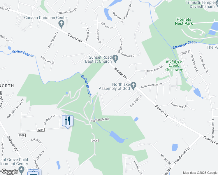map of restaurants, bars, coffee shops, grocery stores, and more near 2439 Sunset Oaks Drive in Charlotte