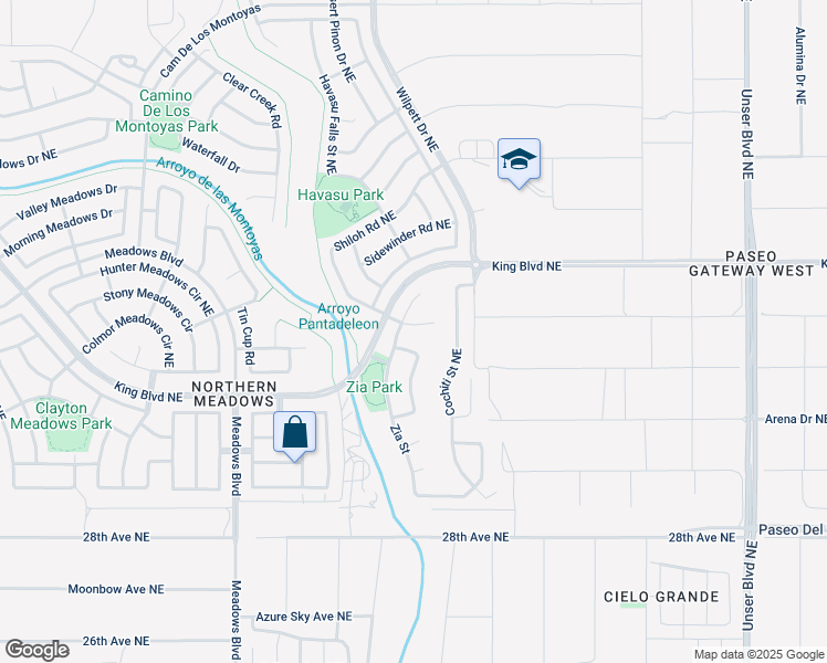 map of restaurants, bars, coffee shops, grocery stores, and more near 1328 Tesuque Court Northeast in Rio Rancho