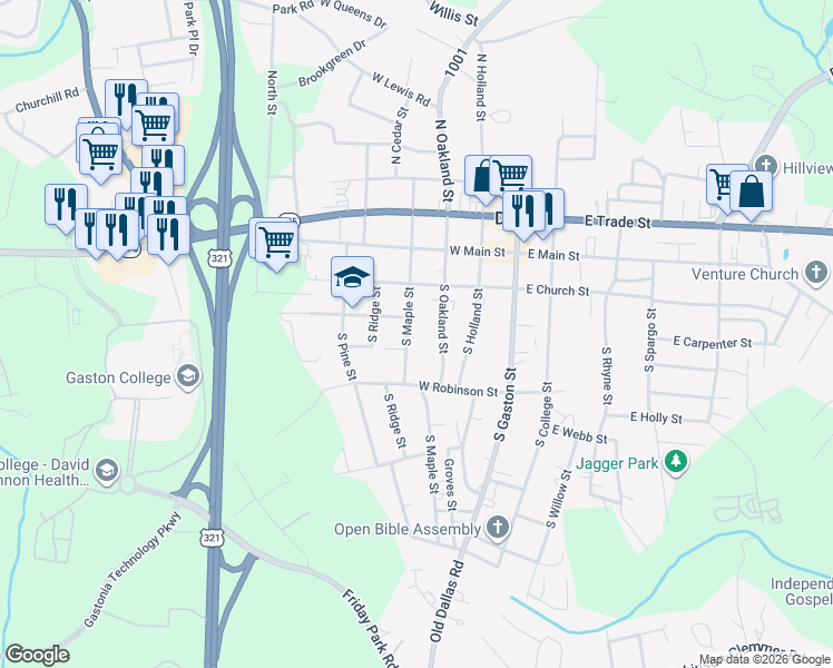 map of restaurants, bars, coffee shops, grocery stores, and more near 306 South Maple Street in Dallas