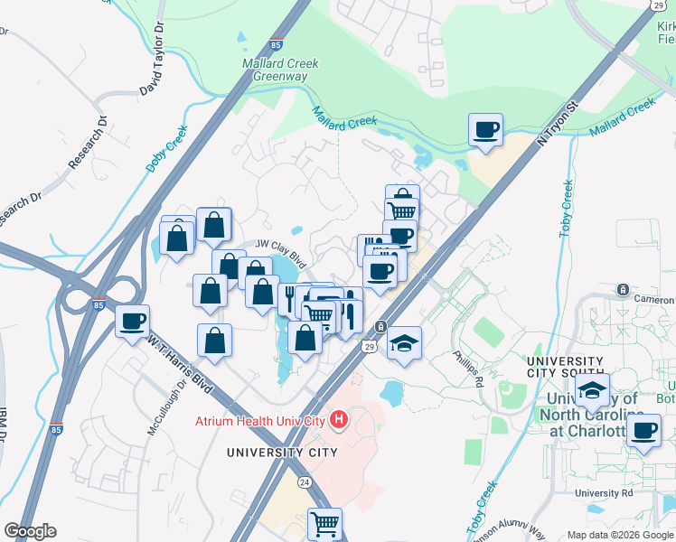 map of restaurants, bars, coffee shops, grocery stores, and more near in Charlotte