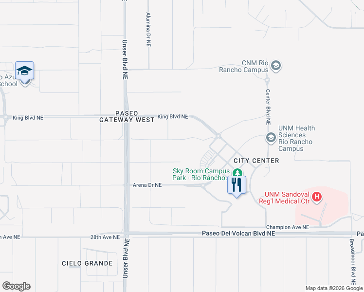 map of restaurants, bars, coffee shops, grocery stores, and more near 813 Cherry Road Northeast in Rio Rancho