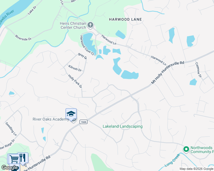 map of restaurants, bars, coffee shops, grocery stores, and more near 11302 Northwoods Forest Drive in Charlotte