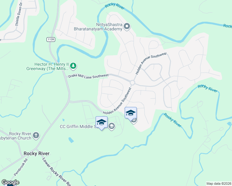 map of restaurants, bars, coffee shops, grocery stores, and more near 1515 Bailiff Court Southwest in Concord
