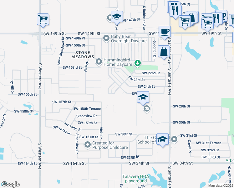 map of restaurants, bars, coffee shops, grocery stores, and more near 2612 Lonnie Lane in Oklahoma City