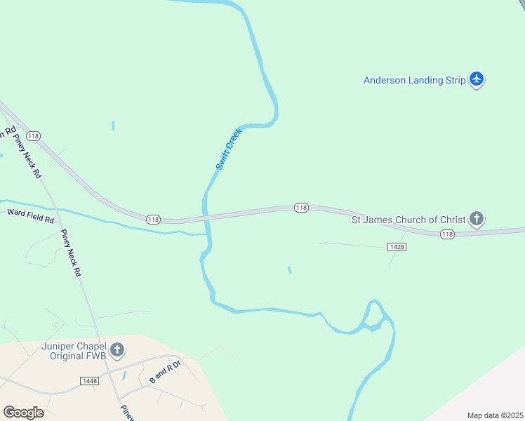 map of restaurants, bars, coffee shops, grocery stores, and more near North Carolina 118 in Vanceboro