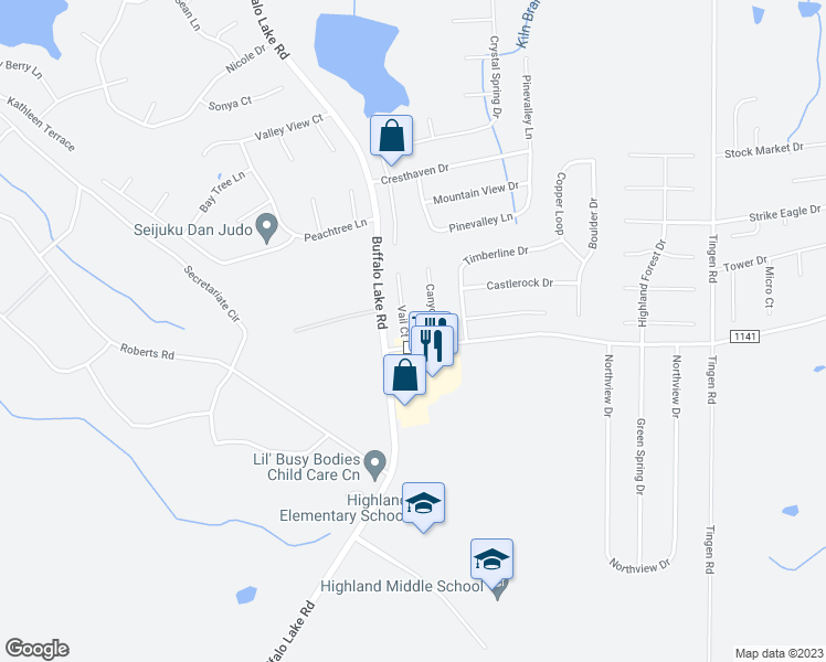 map of restaurants, bars, coffee shops, grocery stores, and more near 37 Vail Court in Sanford