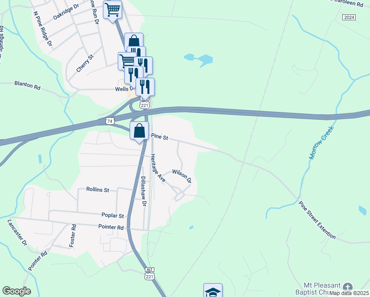 map of restaurants, bars, coffee shops, grocery stores, and more near 218 Pine Street in Forest City