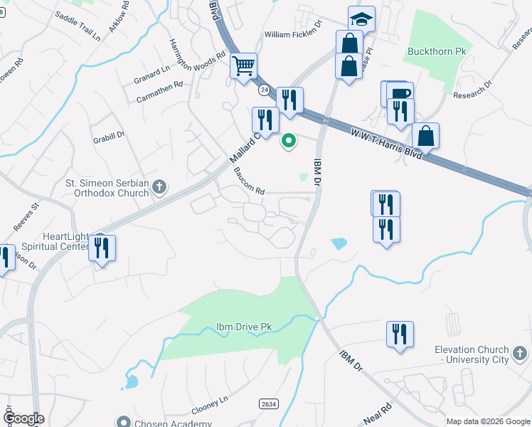 map of restaurants, bars, coffee shops, grocery stores, and more near 8413 Compatible Way in Charlotte