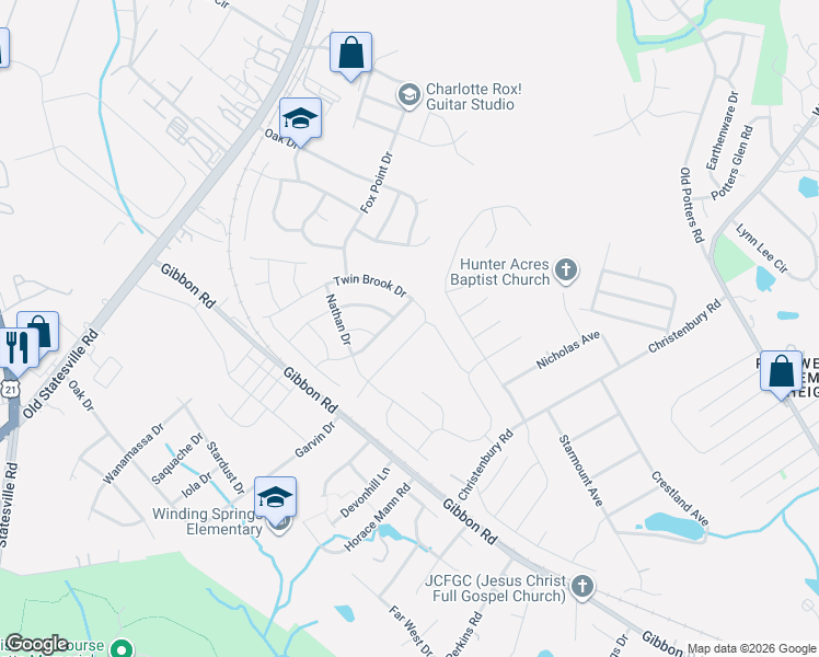 map of restaurants, bars, coffee shops, grocery stores, and more near 5529 Twin Brook Drive in Charlotte