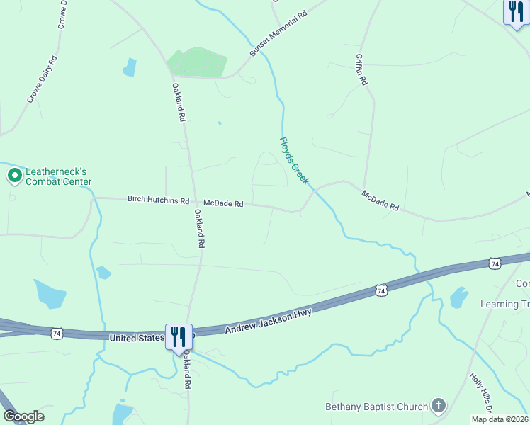 map of restaurants, bars, coffee shops, grocery stores, and more near 220 McDade Road in Forest City