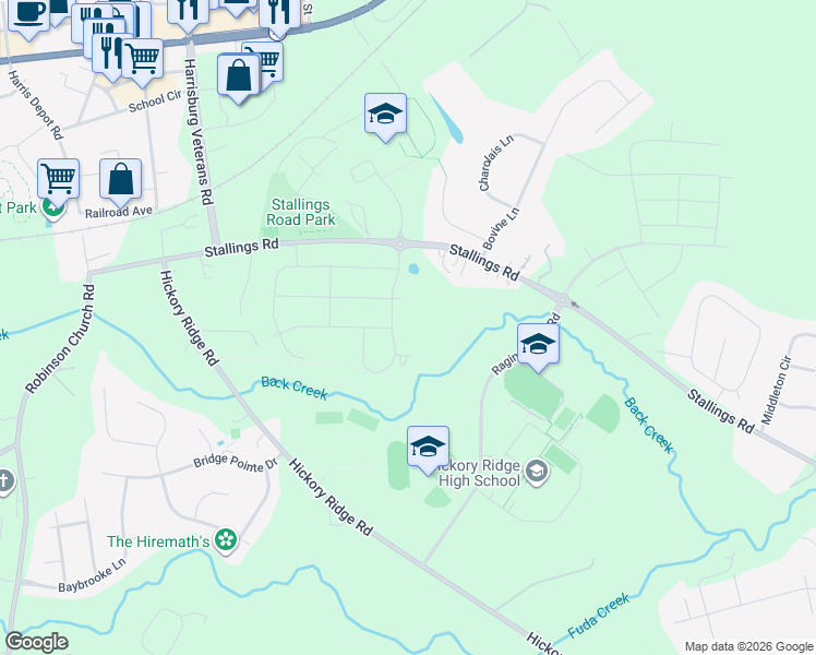 map of restaurants, bars, coffee shops, grocery stores, and more near 3925 Stallings Road in Harrisburg
