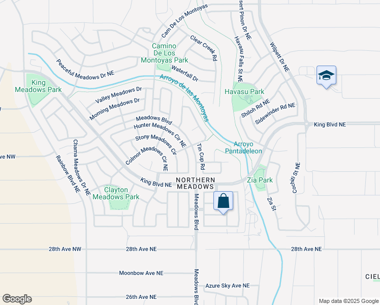 map of restaurants, bars, coffee shops, grocery stores, and more near 3241 Hunter Meadows Circle Northeast in Rio Rancho