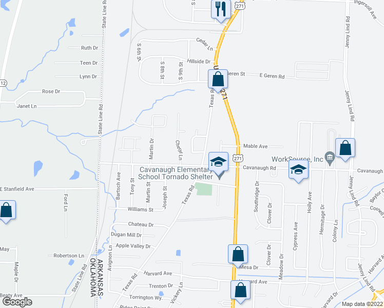 map of restaurants, bars, coffee shops, grocery stores, and more near 1008 Leah Lane in Fort Smith
