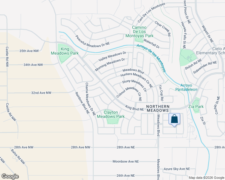 map of restaurants, bars, coffee shops, grocery stores, and more near 676 Shore Meadows Drive in Rio Rancho
