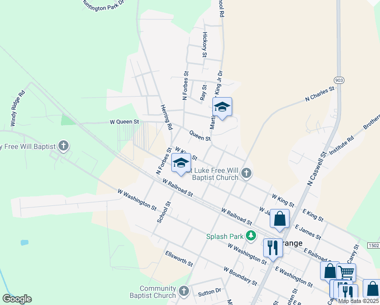 map of restaurants, bars, coffee shops, grocery stores, and more near 616 West King Street in La Grange