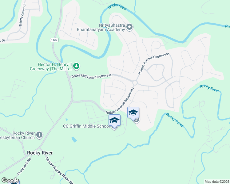 map of restaurants, bars, coffee shops, grocery stores, and more near 1515 Bailiff Court Southwest in Concord