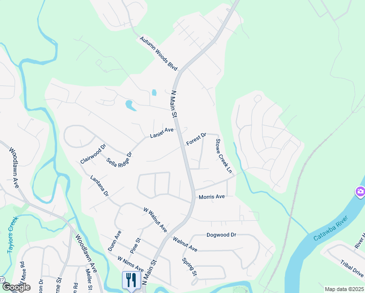map of restaurants, bars, coffee shops, grocery stores, and more near North Main Street in Mount Holly