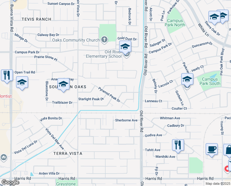 map of restaurants, bars, coffee shops, grocery stores, and more near 4514 Iron Mountain Court in Bakersfield
