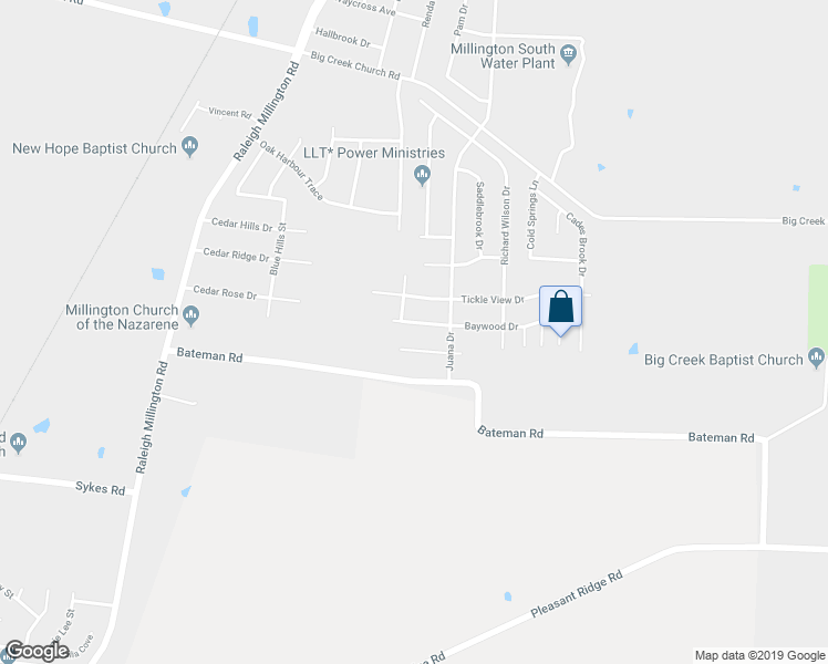 map of restaurants, bars, coffee shops, grocery stores, and more near 4863 Baywood Drive in Millington