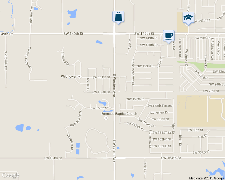 map of restaurants, bars, coffee shops, grocery stores, and more near 15620 Acacia Road in Oklahoma City