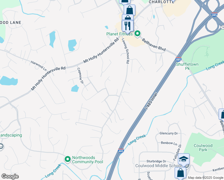 map of restaurants, bars, coffee shops, grocery stores, and more near 9615 Ashlyn Elizabeth Court in Charlotte