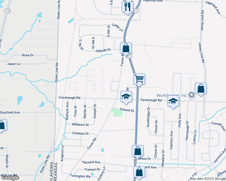 map of restaurants, bars, coffee shops, grocery stores, and more near 1008 Leah Lane in Fort Smith