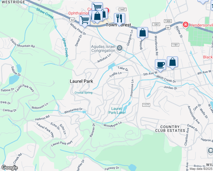 map of restaurants, bars, coffee shops, grocery stores, and more near 449 Woodbyne Avenue in Laurel Park