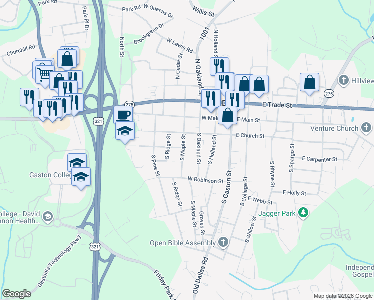 map of restaurants, bars, coffee shops, grocery stores, and more near 306 South Maple Street in Dallas