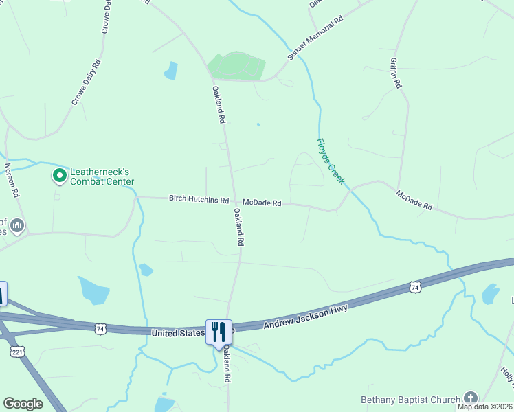 map of restaurants, bars, coffee shops, grocery stores, and more near 140 McDade Road in Forest City
