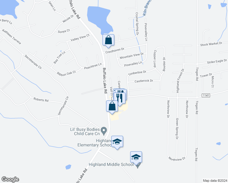 map of restaurants, bars, coffee shops, grocery stores, and more near 54 Vail Court in Sanford