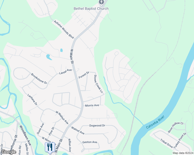 map of restaurants, bars, coffee shops, grocery stores, and more near 212 Stowe Creek Lane in Mount Holly