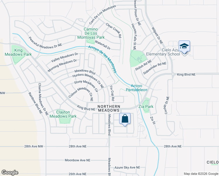 map of restaurants, bars, coffee shops, grocery stores, and more near 3321 Tin Cup Road in Rio Rancho